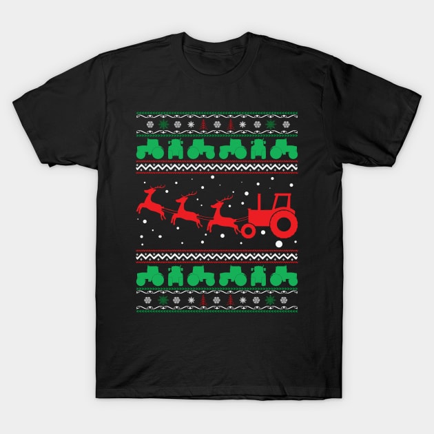 Christmas on the Farm Tractor Sleigh Ugly Christmas Sweater T-Shirt by DragonTees